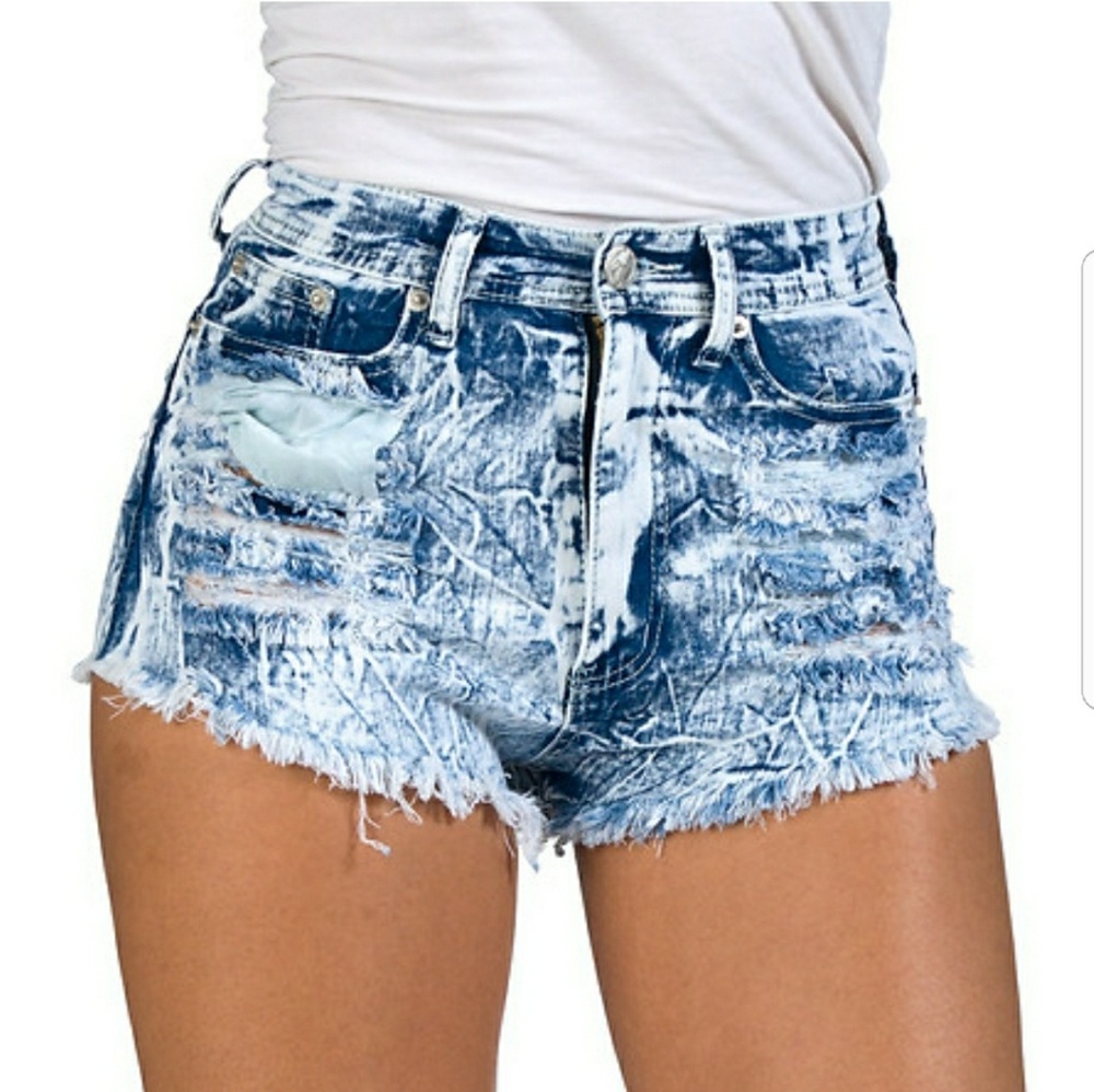 REDFOX HIGH WAIST ACID DAMAGED SHORTS